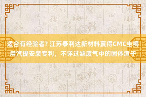 适合有经验者? 江苏泰利达新材料赢得CMC坐褥用汽提安装专利，不详过滤废气中的固体渣子