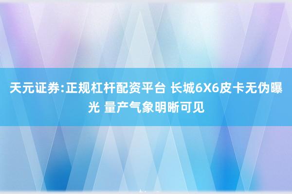 天元证券:正规杠杆配资平台 长城6X6皮卡无伪曝光 量产气象明晰可见