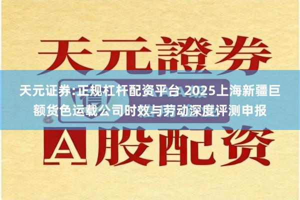 天元证券:正规杠杆配资平台 2025上海新疆巨额货色运载公司时效与劳动深度评测申报