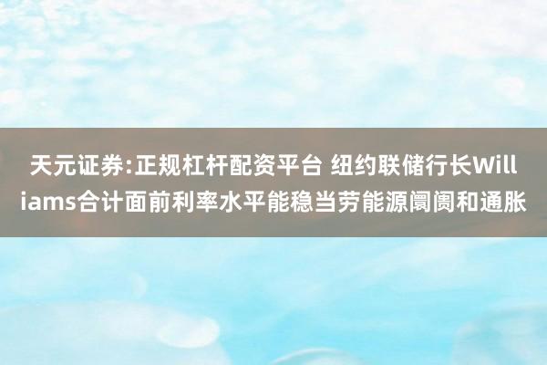 天元证券:正规杠杆配资平台 纽约联储行长Williams合计面前利率水平能稳当劳能源阛阓和通胀
